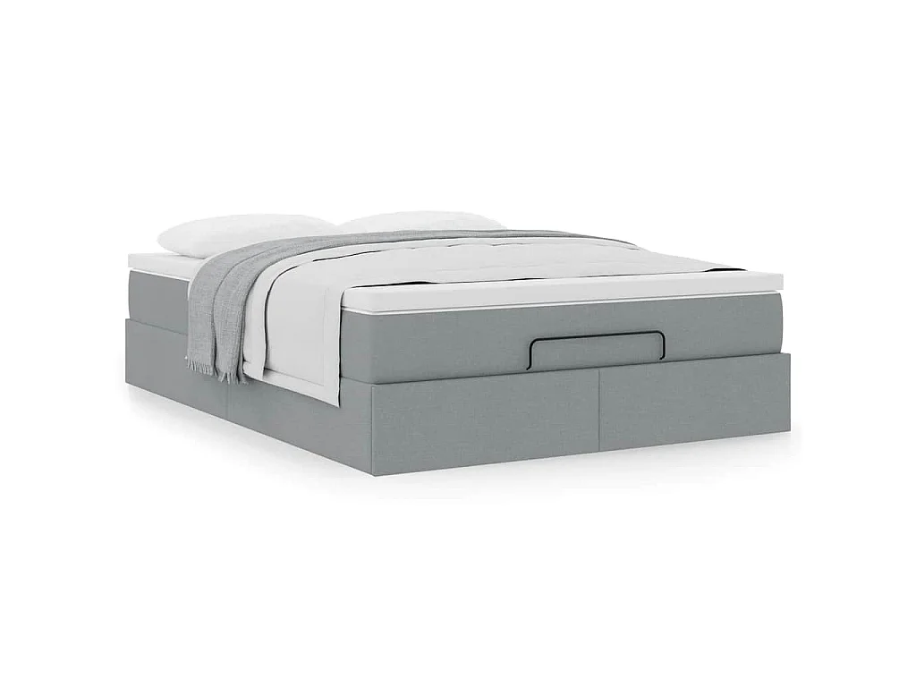 Estrutura cama otomana colchão 140x200cm tecido cinzento claro