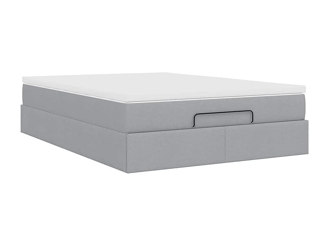 Estrutura cama otomana colchão 140x200cm tecido cinzento claro