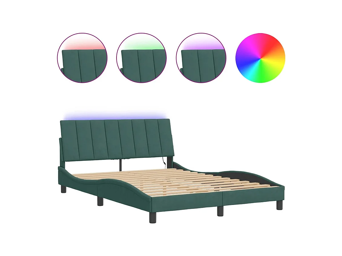 Cadre de lit avec LED sans matelas Hanko vert foncé 140x200 cm velours