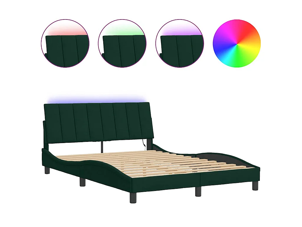 Bedframe met LED zonder matras "Hanko"  fluweel donkergroen 140x200 cm