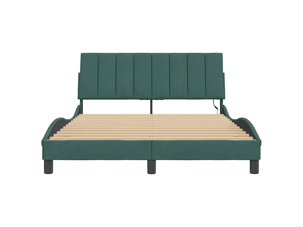 Bedframe met LED zonder matras "Hanko"  fluweel donkergroen 140x200 cm