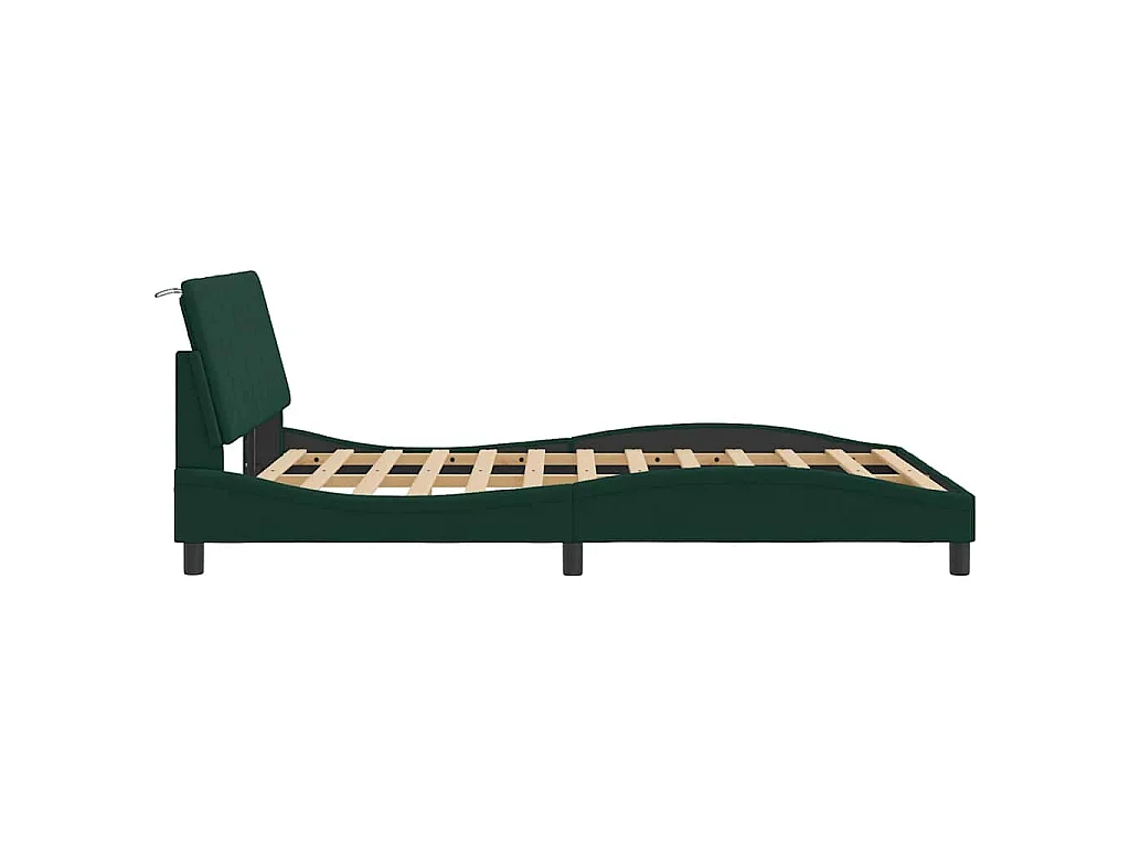 Bedframe met LED zonder matras "Hanko"  fluweel donkergroen 140x200 cm