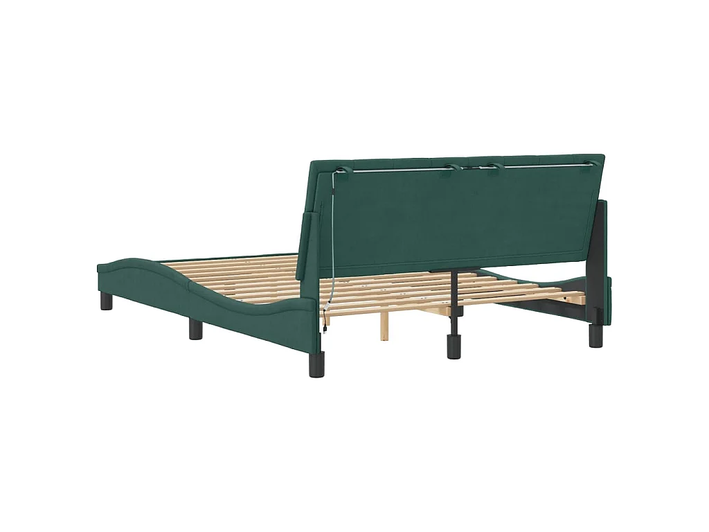 Bedframe met LED zonder matras "Hanko"  fluweel donkergroen 140x200 cm