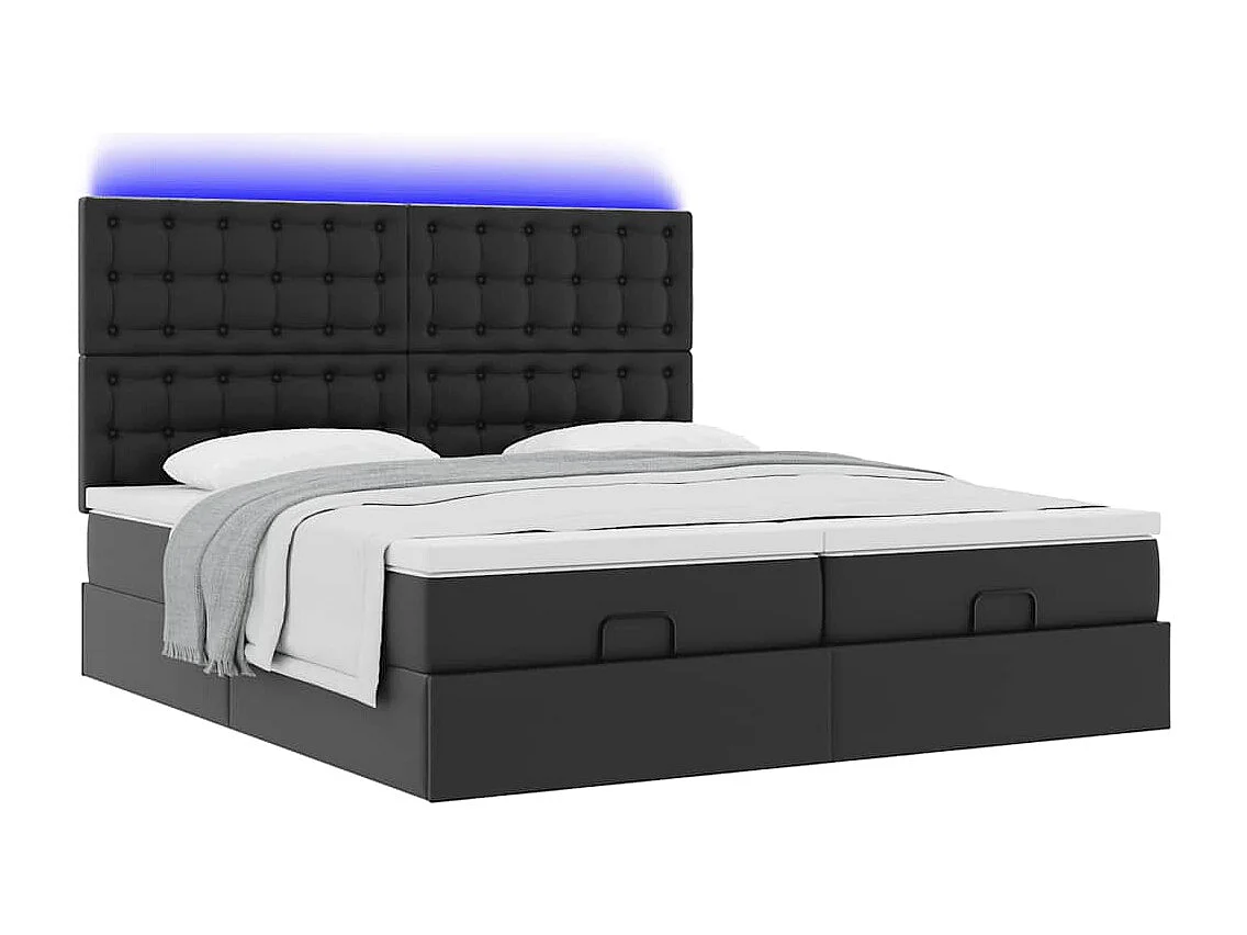 Cama otomana colchón y LED cuero sintético negro 160x200 cm