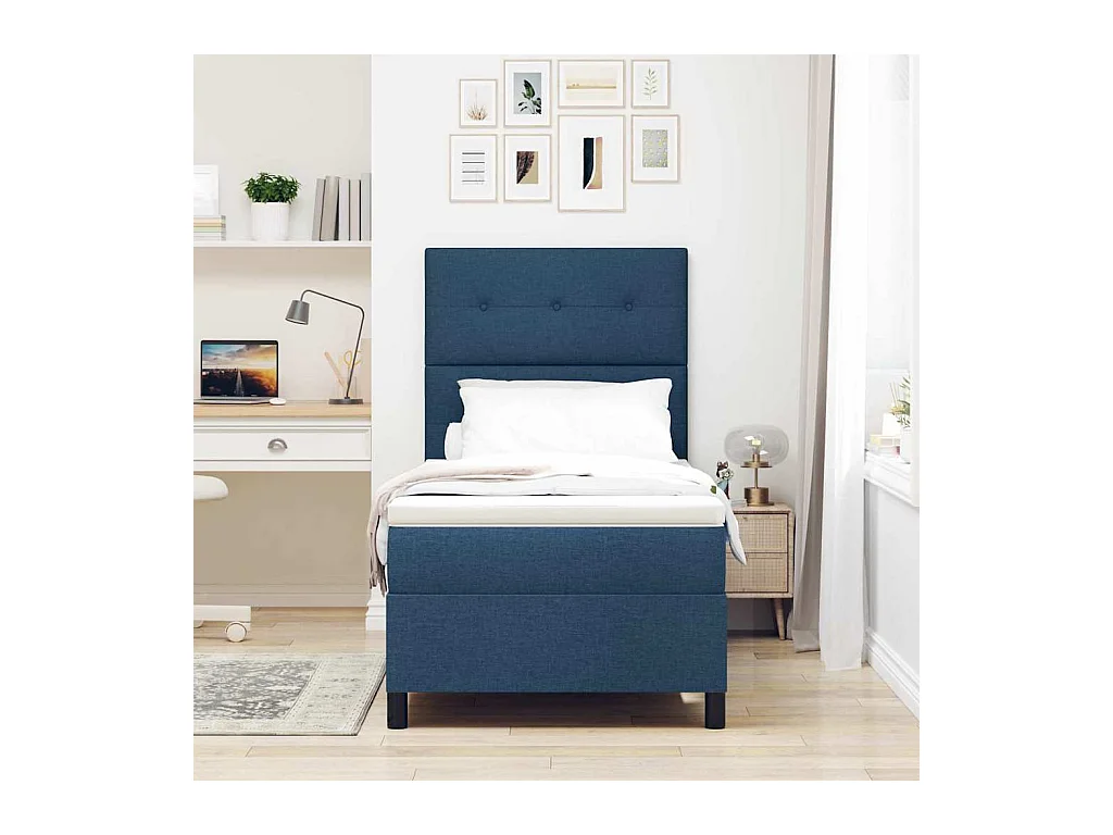 Lit à ressorts avec matelas Bleu 90 x 190 cm tissu