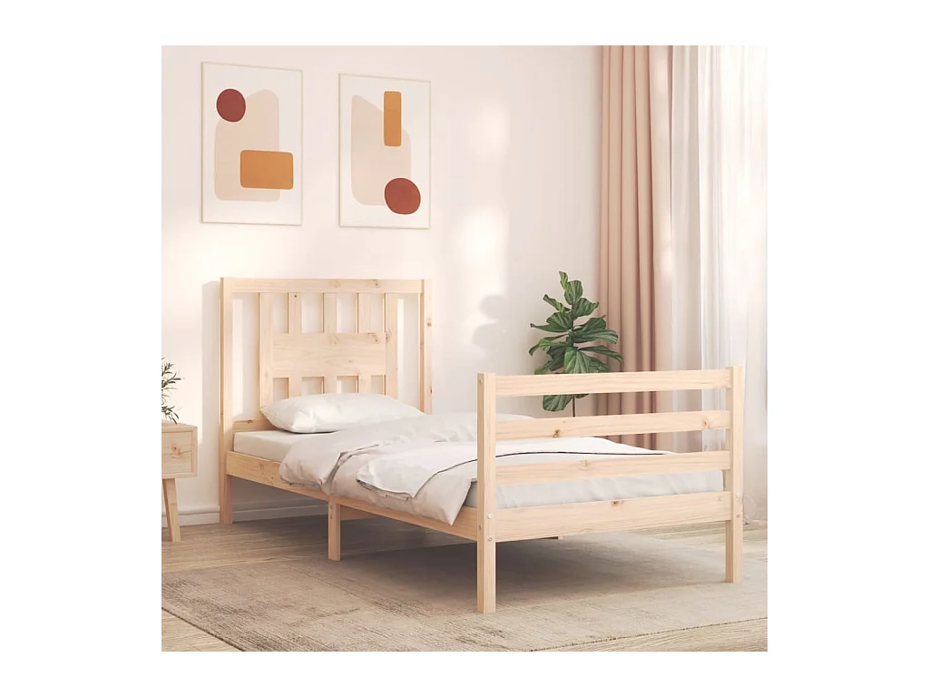 Bedframe met hoofdbord massief hout 90x200 cm
