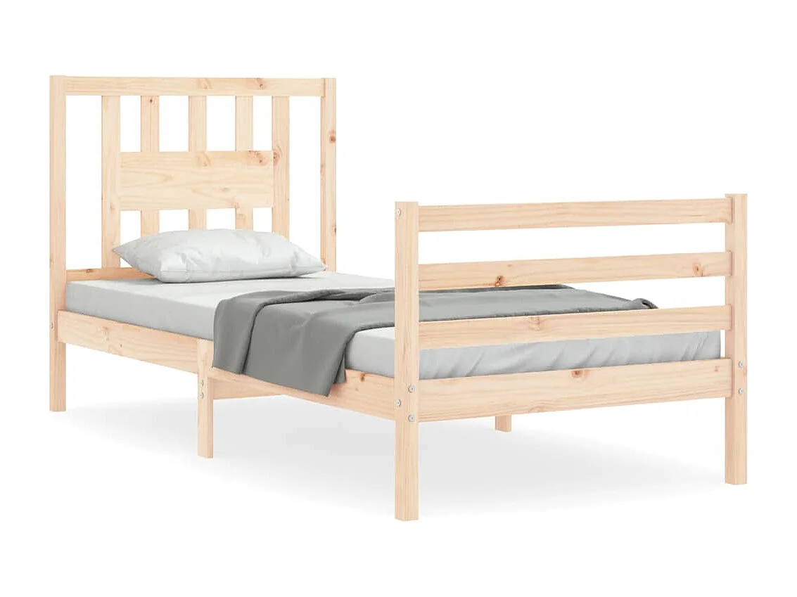 Bedframe met hoofdbord massief hout 90x200 cm