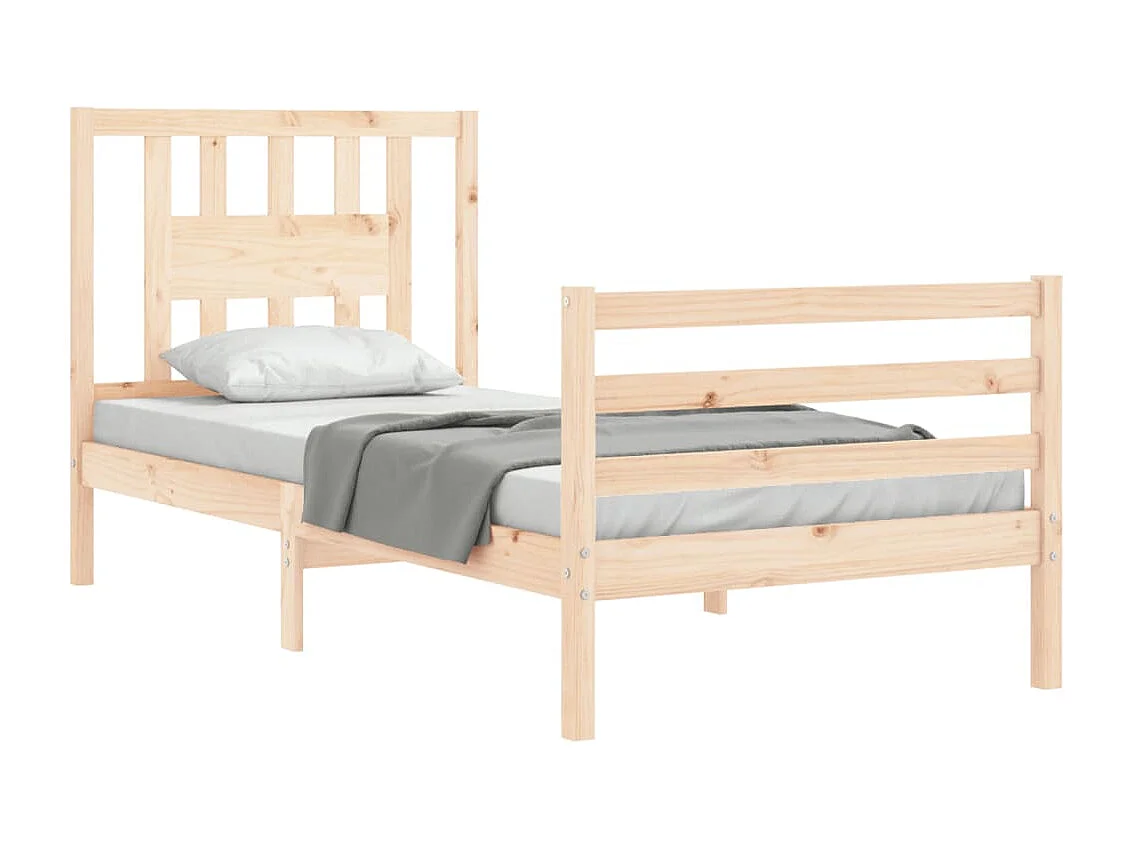 Bedframe met hoofdbord massief hout 90x200 cm
