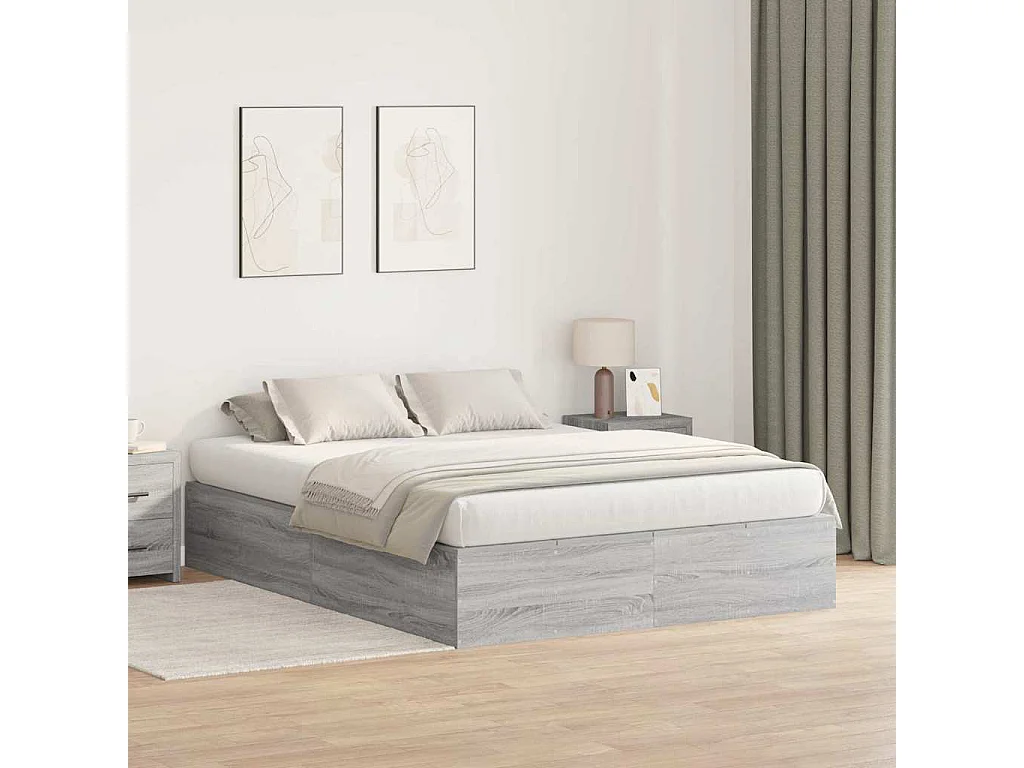 Opbergbedframe Grijs Sonoma 140 x 190 cm Bewerkt hout