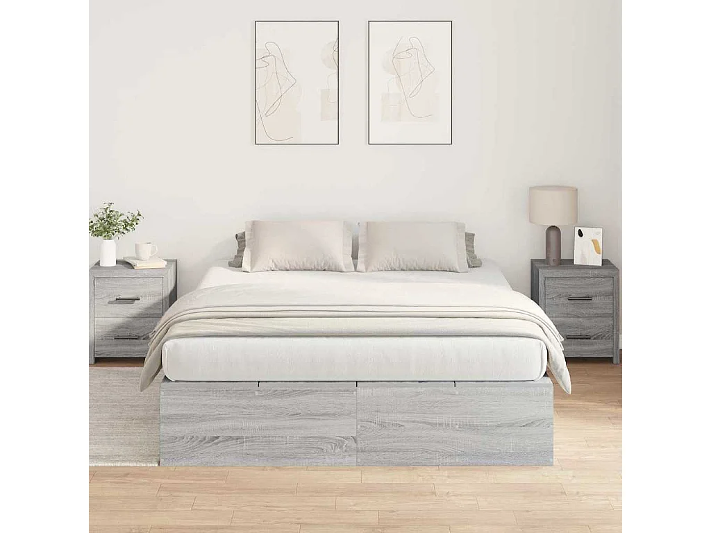 Opbergbedframe Grijs Sonoma 140 x 190 cm Bewerkt hout