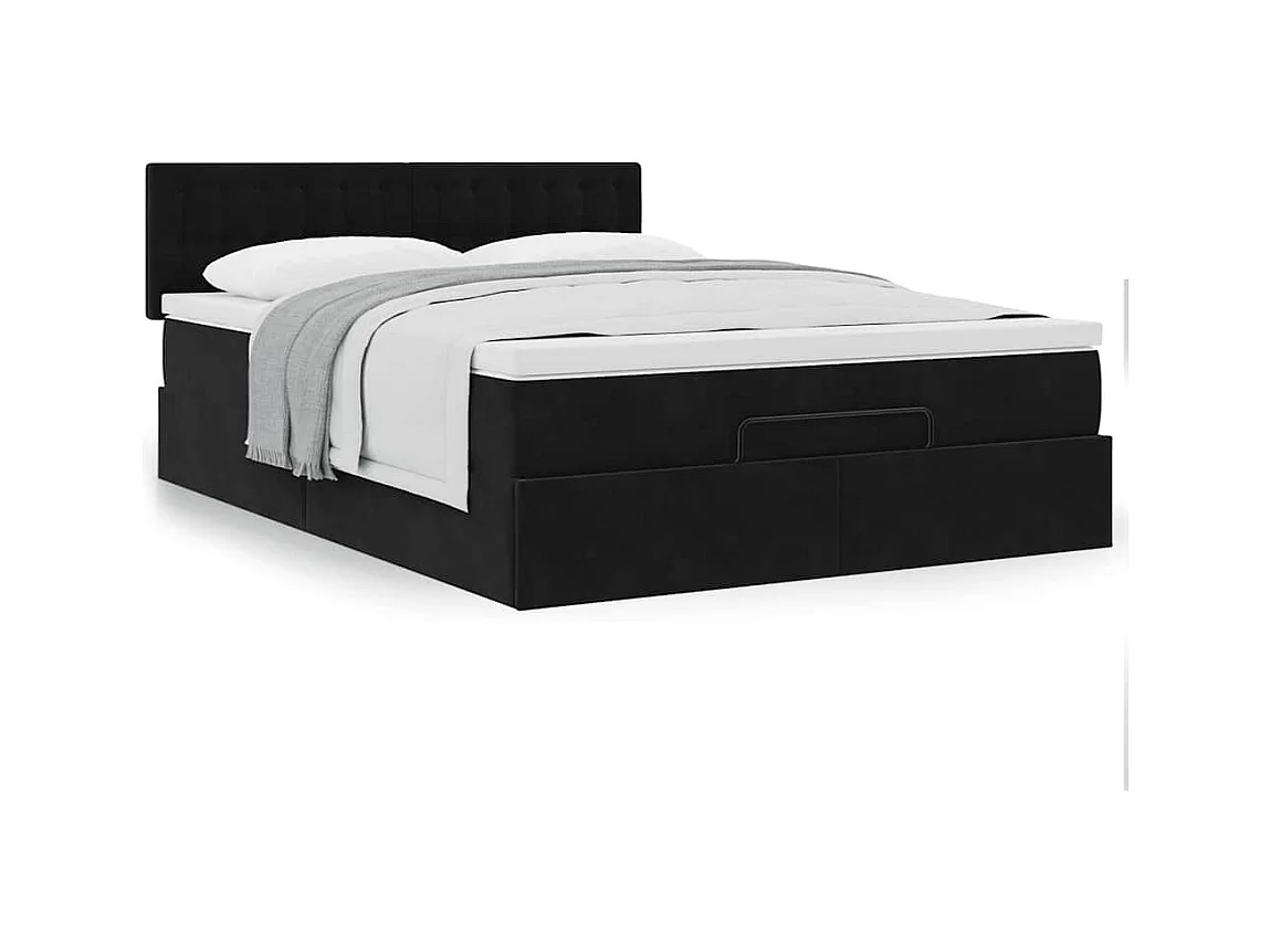 Cadre de lit ottoman avec matelas noir 140x190 cm velours