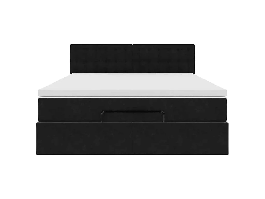 Struttura Letto Pouf con Materasso Nero 140x190 cm in Velluto