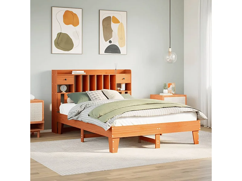 Cama sem colchão 140x190 cm pinho maciço castanho-mel