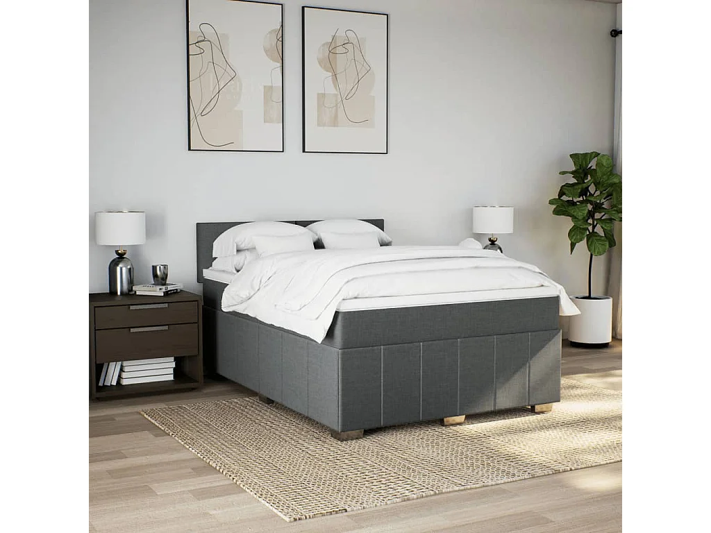 Boxspringbett mit Matratze Dunkelgrau 140x200 cm Stoff