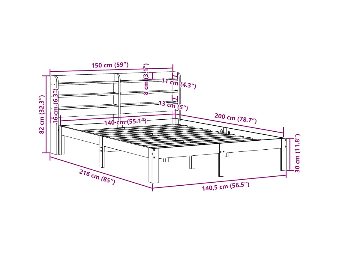 Cadre de lit avec tête de lit sans matelas blanc 140x200 cm