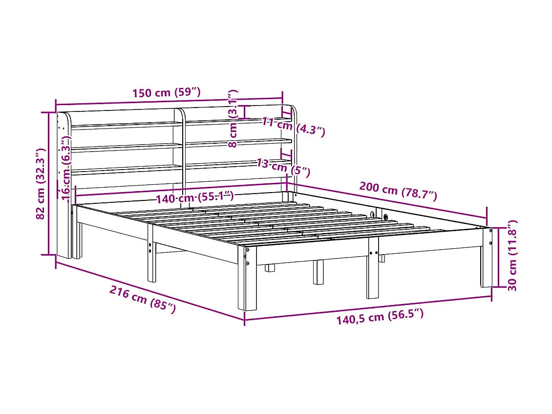 Bettgestell mit Kopfteil ohne Matratze Weiß 140x200 cm