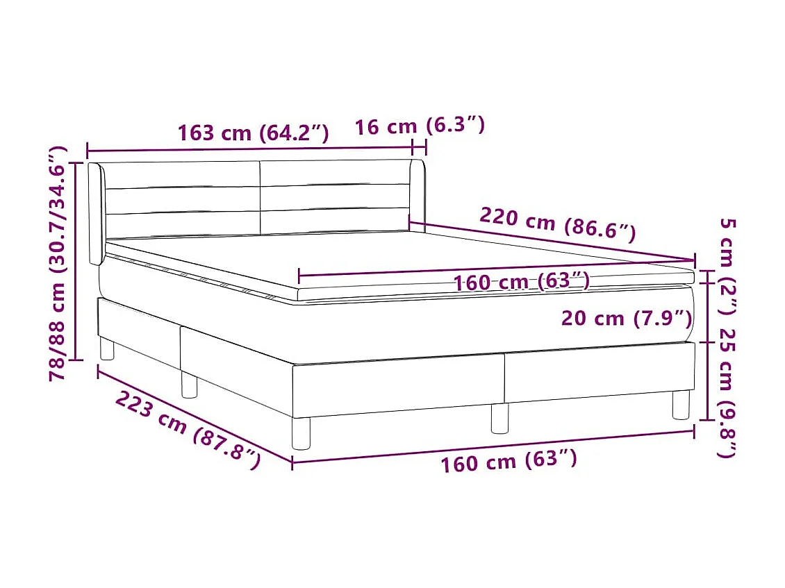 Giroletto a Molle con Materasso Grigio Chiaro 160x220cm Velluto