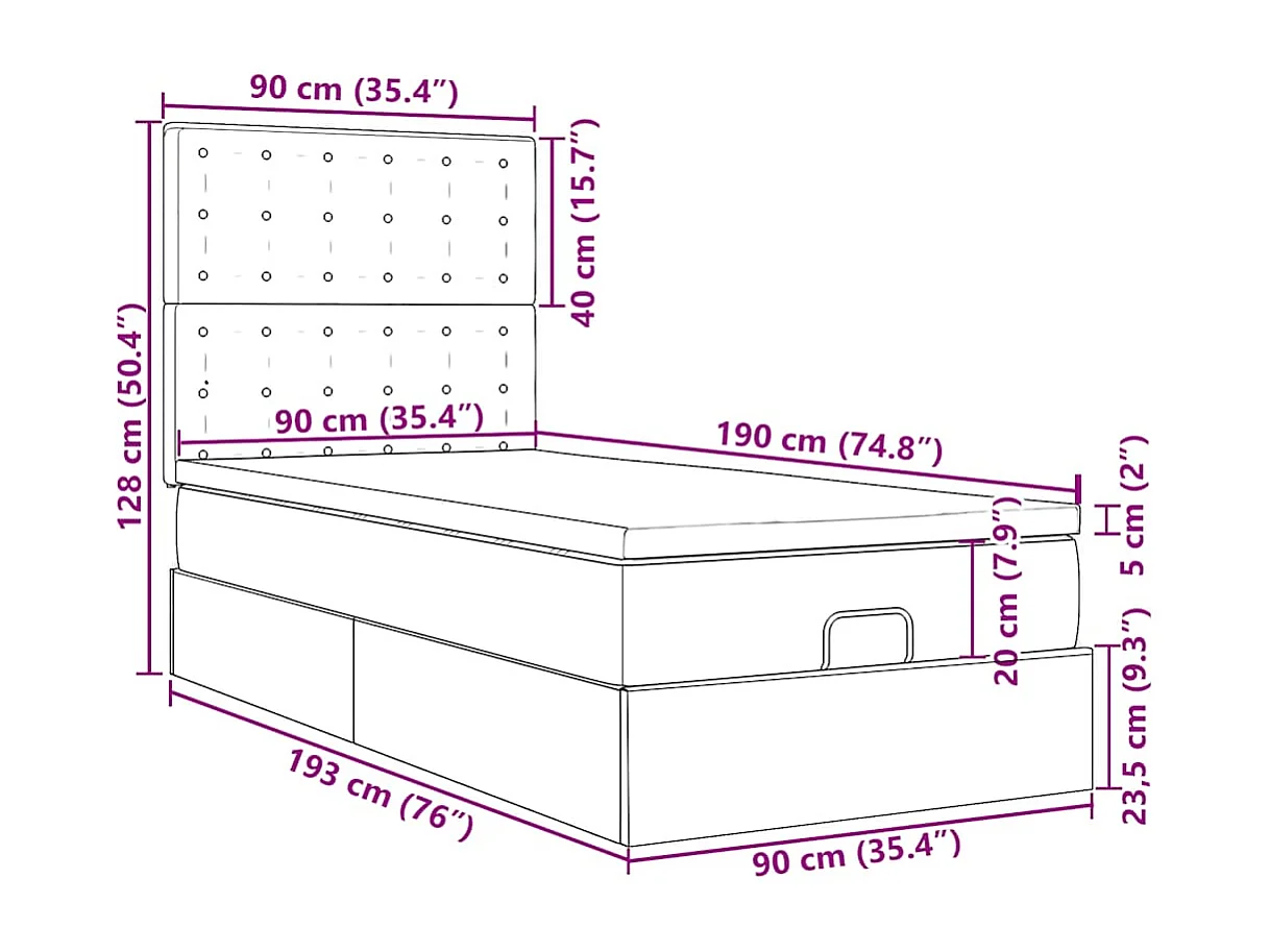 Ottoman-Bett mit Matratze Blau 90x190 cm Stoff
