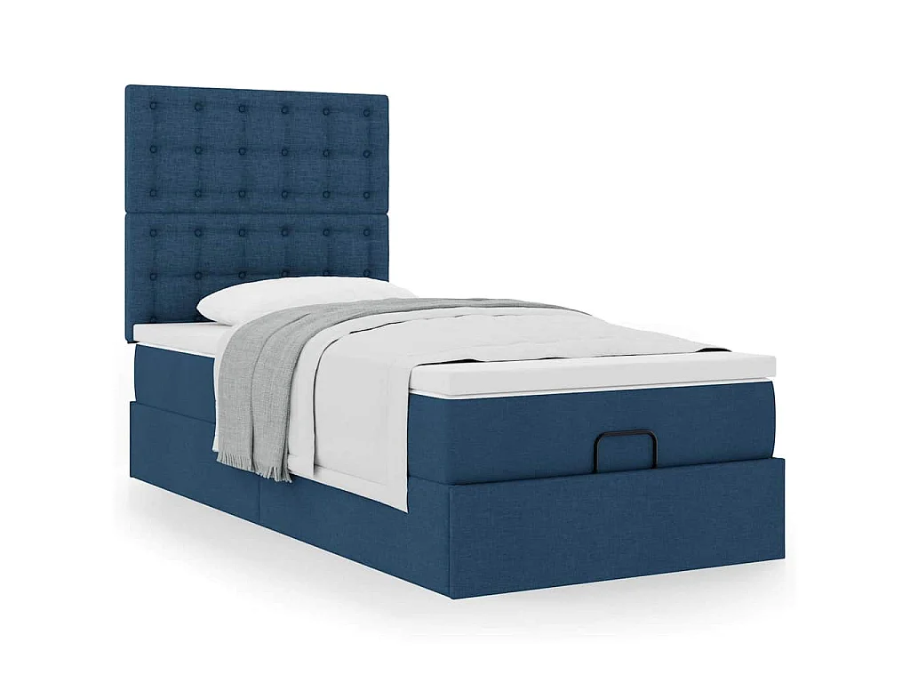 Estrutura de cama otomana com colchão tecido azul 90x190cm