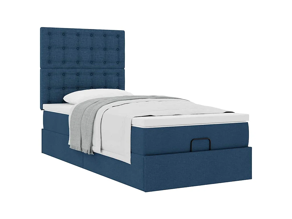 Estrutura de cama otomana com colchão tecido azul 90x190cm