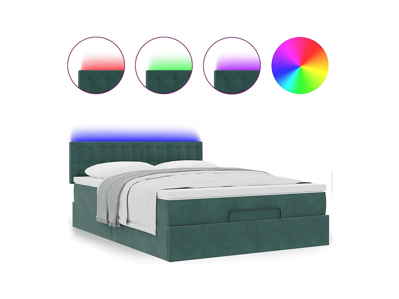 Ottoman-Bett mit Matratze & LEDs Dunkelgrün 140x200 cm Samt
