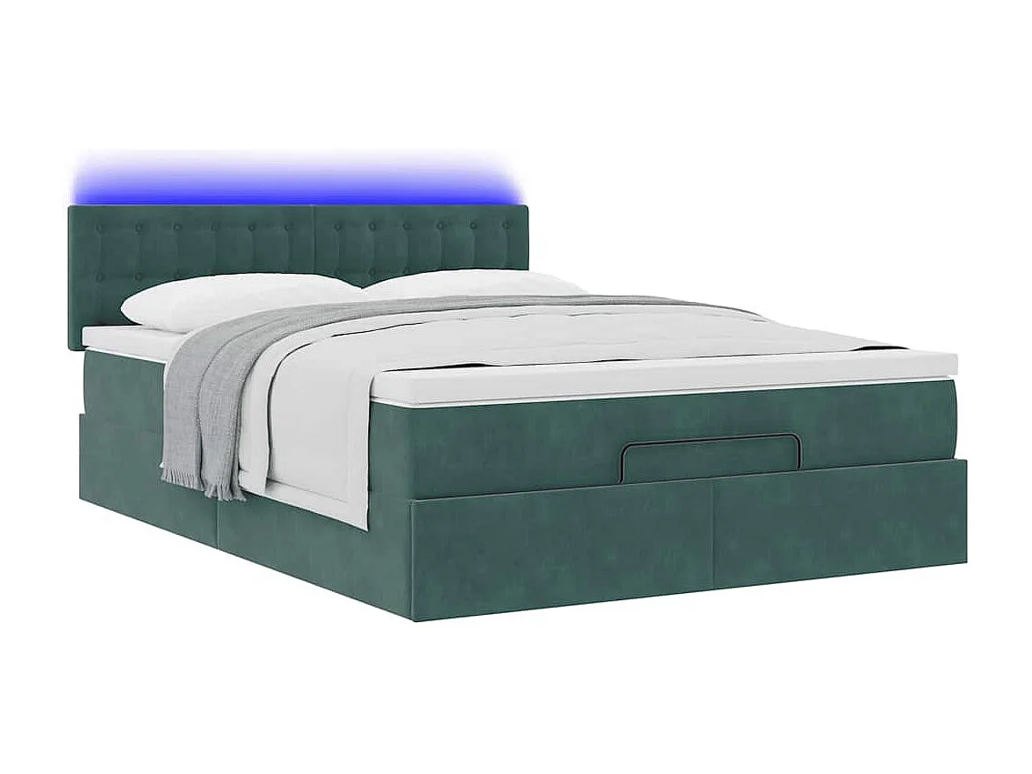 Ottoman-Bett mit Matratze & LEDs Dunkelgrün 140x200 cm Samt