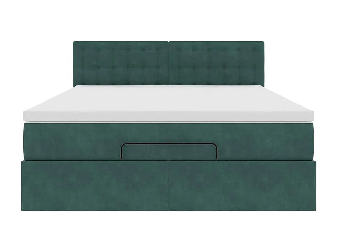 Ottoman-Bett mit Matratze & LEDs Dunkelgrün 140x200 cm Samt