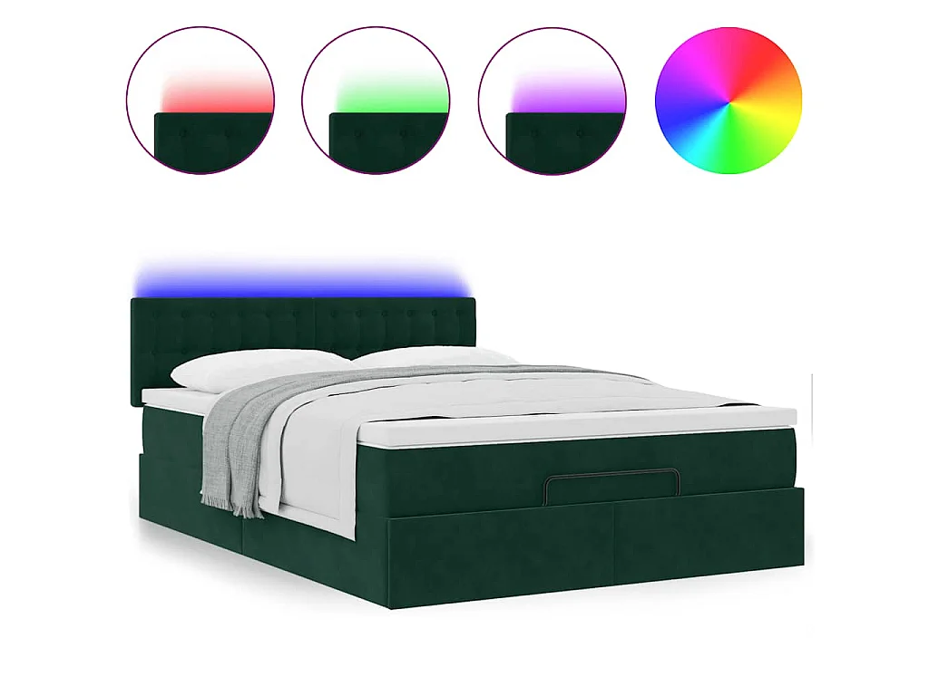 Ottoman bed met matras en LED's 140x200cm fluweel donkergroen