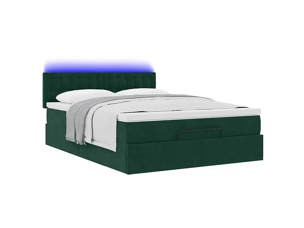 Ottoman bed met matras en LED's 140x200cm fluweel donkergroen