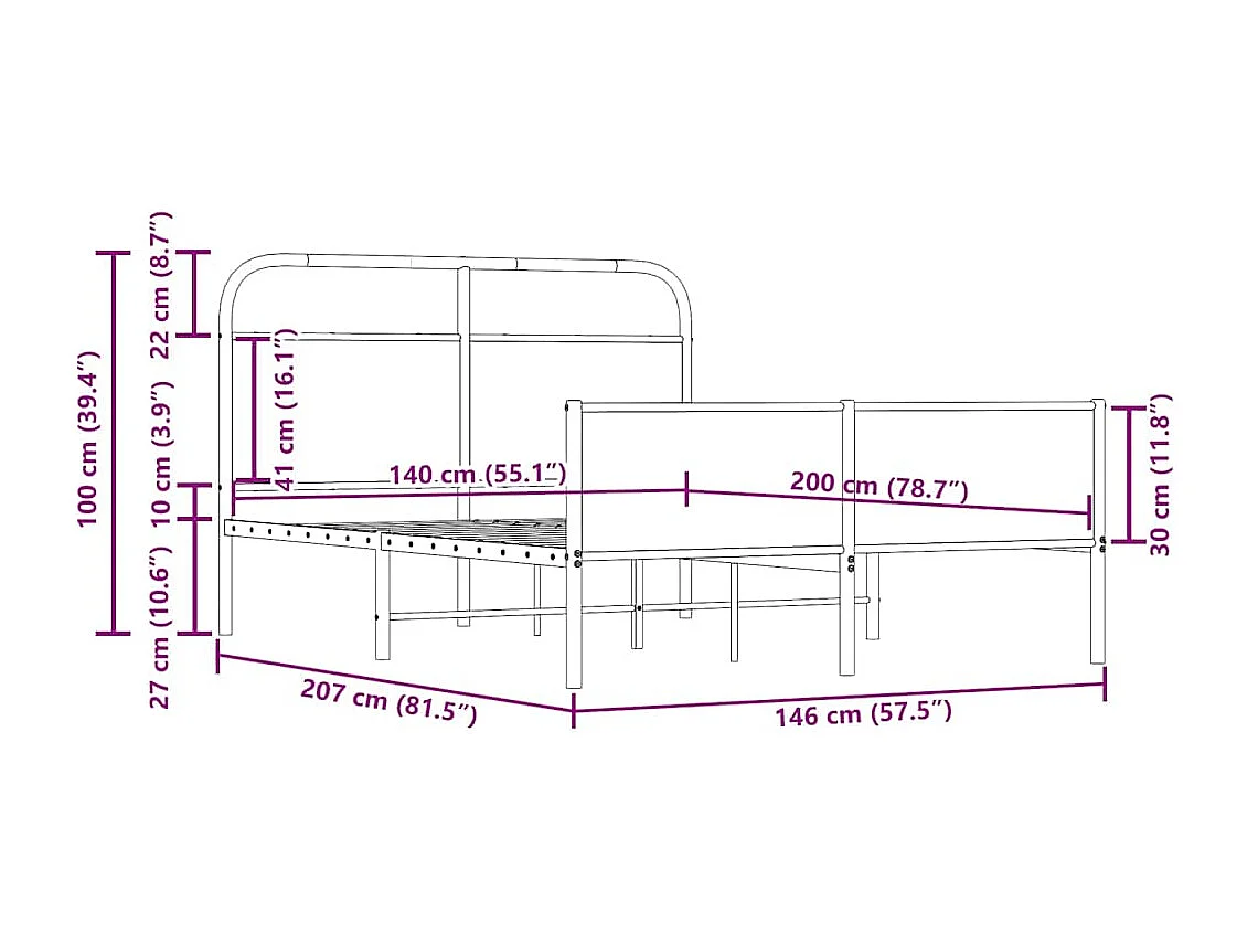 Cadre de lit sans matelas 140x200 cm chêne sonoma
