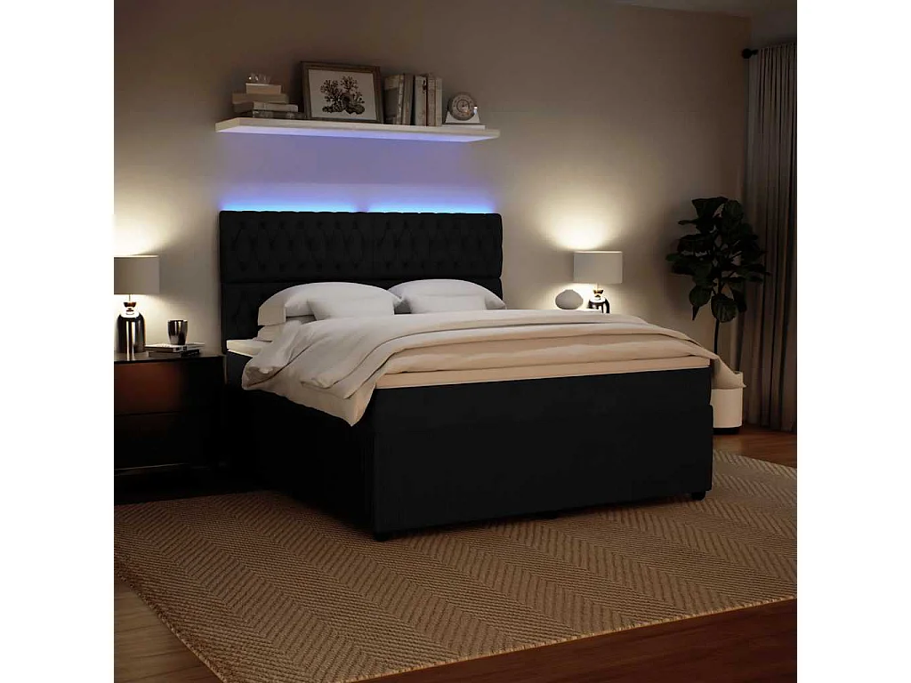 Boxspringbett mit Matratze Schwarz 180x200 cm Samt