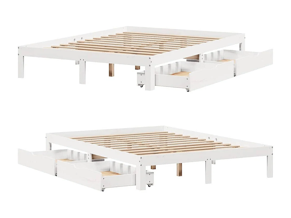 Cadre de lit avec tiroirs sans matelas blanc 160x200 cm