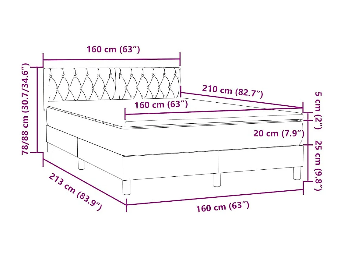 Giroletto a Molle con Materasso Rosa 160x210 cm in Velluto