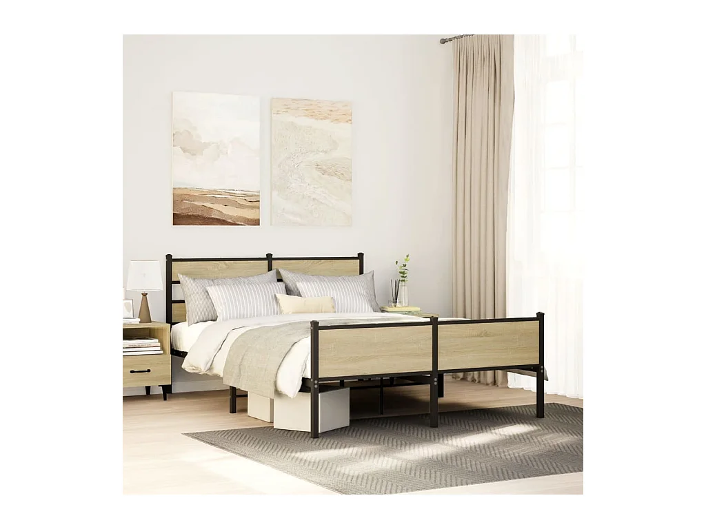 Cadre de lit en métal sans matelas chêne sonoma 160x200 cm