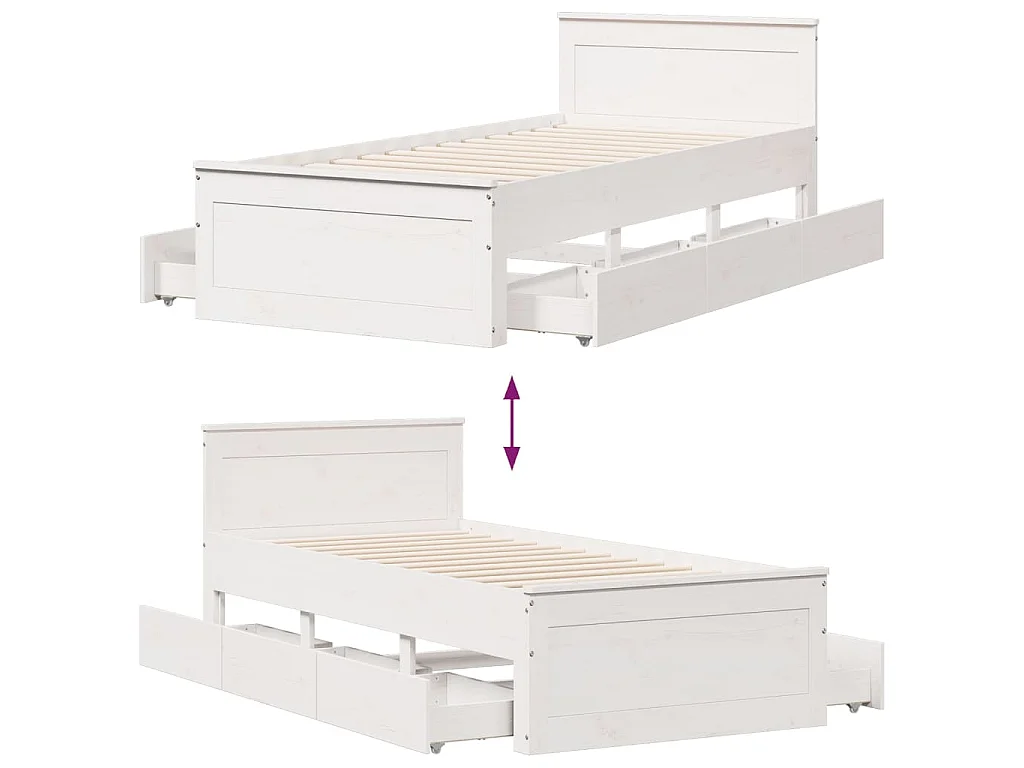 Bedframe zonder matras met hoofdbord grenenhout wit 90x200 cm