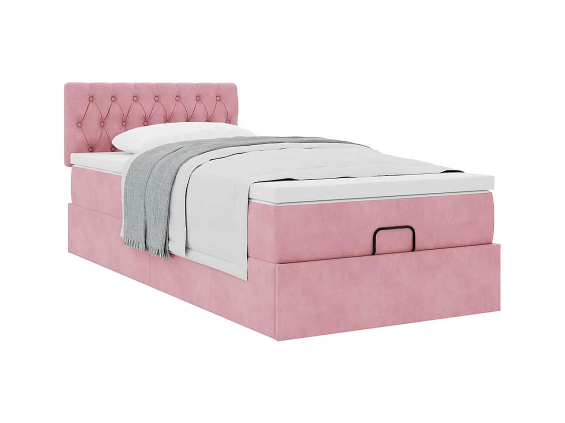 Cadre de lit ottoman avec matelas rose 90x200 cm velours