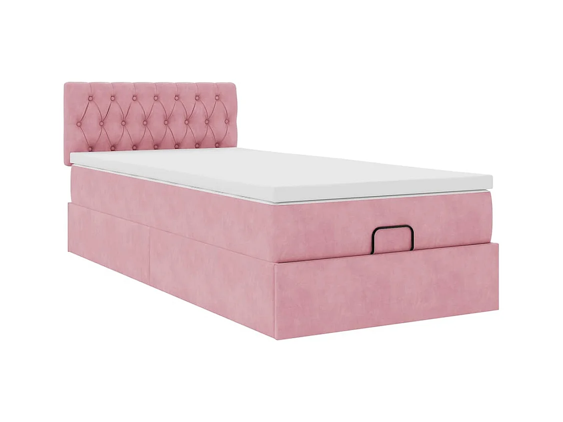 Cadre de lit ottoman avec matelas rose 90x200 cm velours