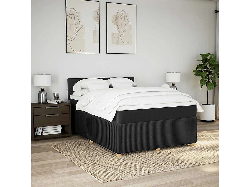 Sommier à lattes de lit avec matelas Noir 160x200 cm Tissu