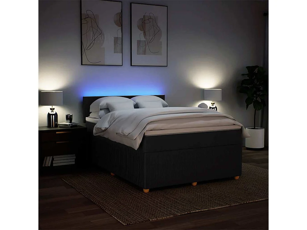 Sommier à lattes de lit avec matelas Noir 160x200 cm Tissu