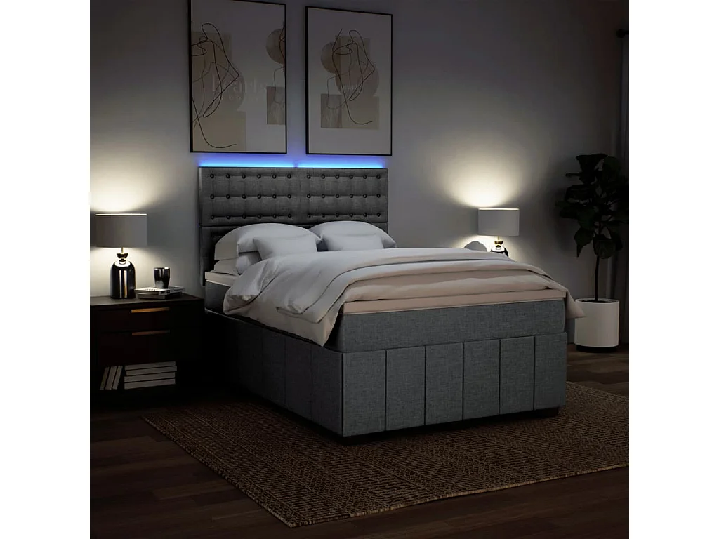 Boxspring met matras stof lichtgrijs 140x200 cm