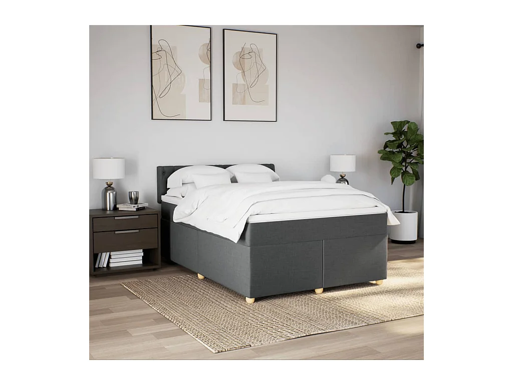 Sommier à lattes de lit avec matelas Gris foncé 160x200cm Tissu