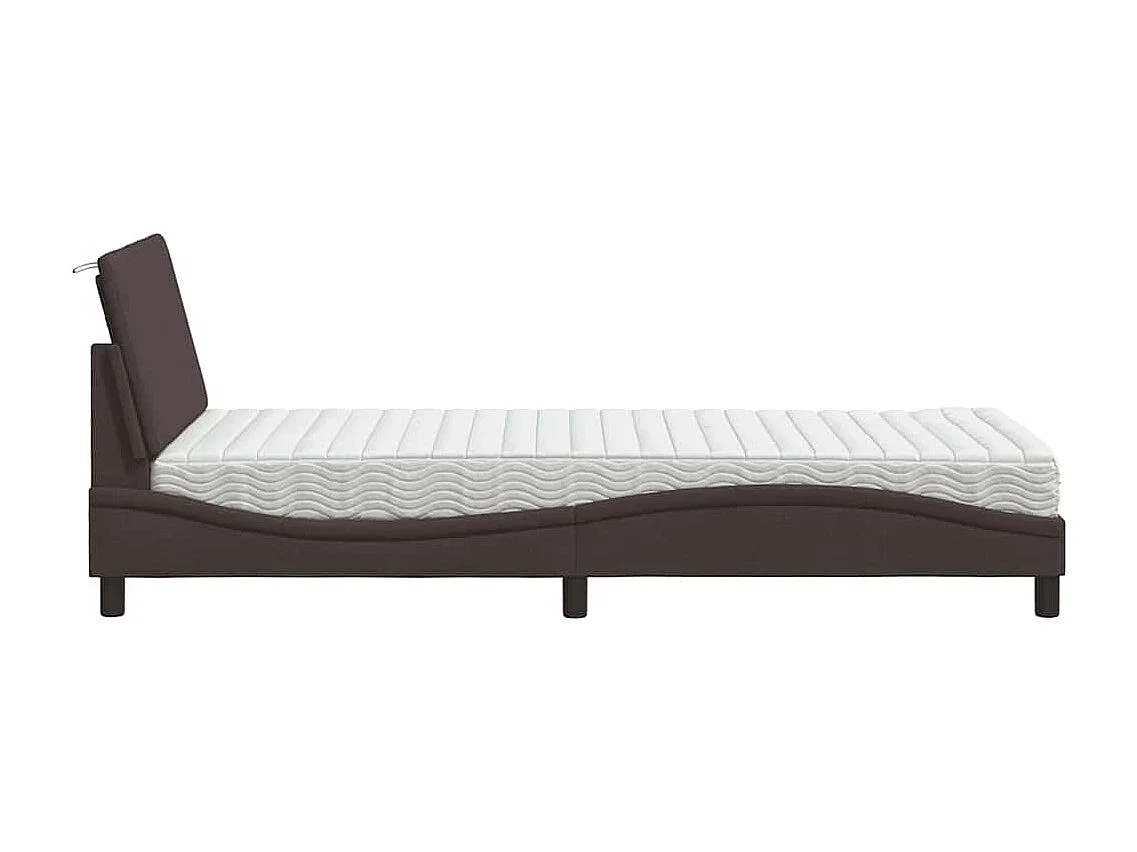 Cama com colchão Hanko 90x200 cm tecido castanho-escuro