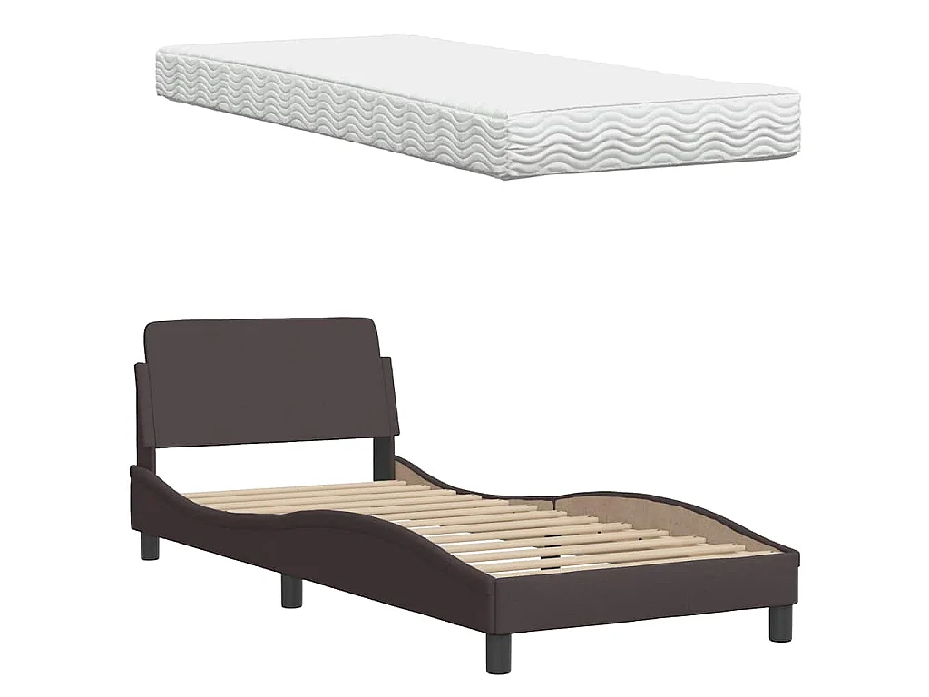 Bett mit Matratze "Hanko" Dunkelbraun 90x200 cm Stoff