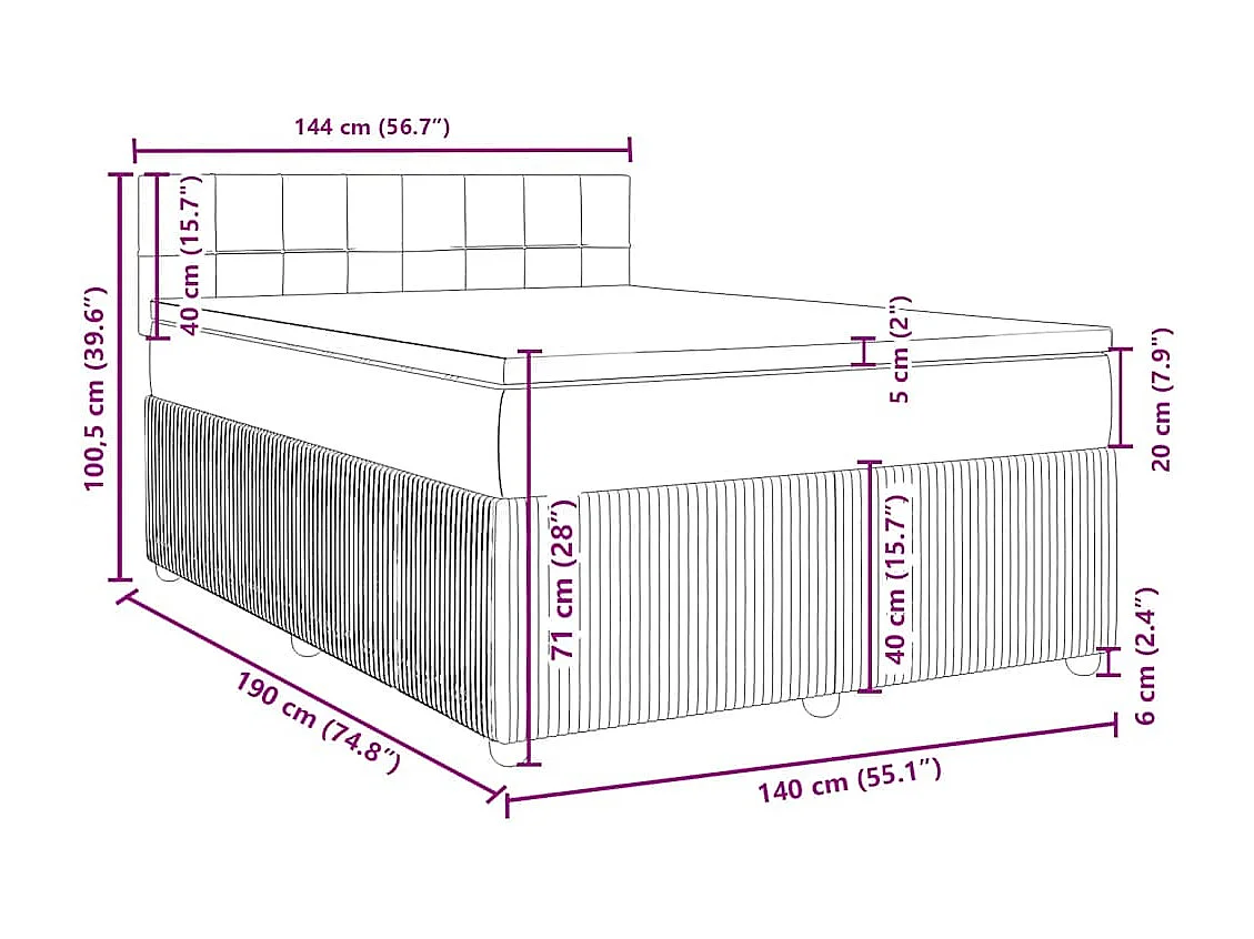 Sommier à lattes de lit avec matelas Taupe 140x190 cm Tissu