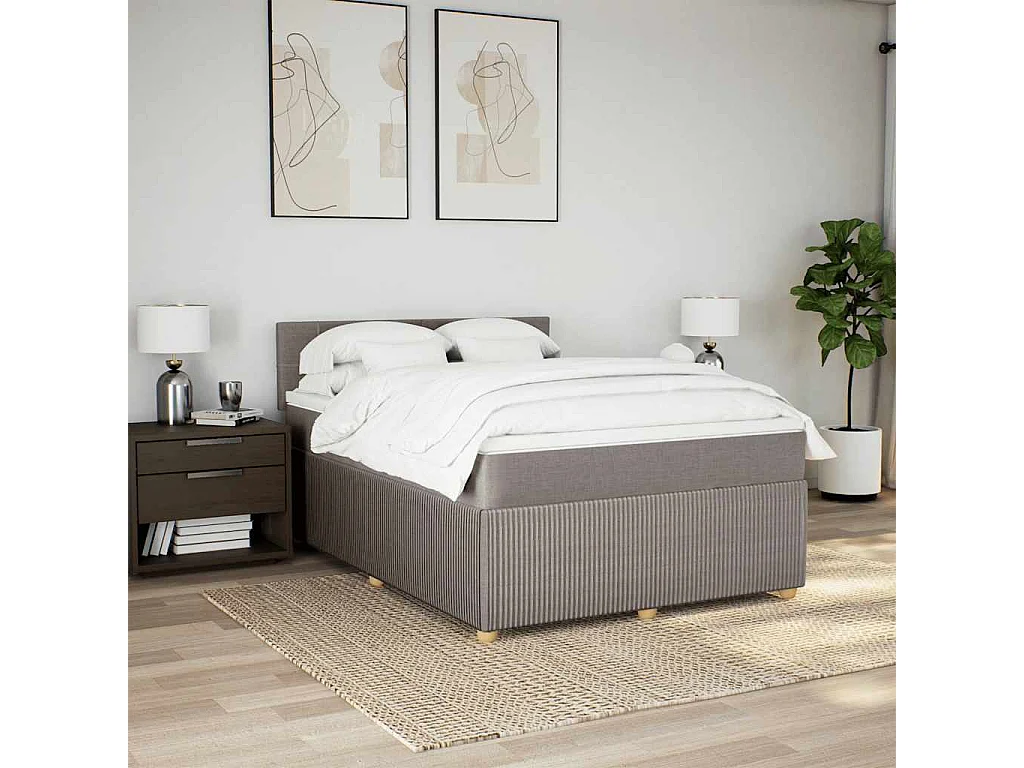 Sommier à lattes de lit avec matelas Taupe 140x190 cm Tissu