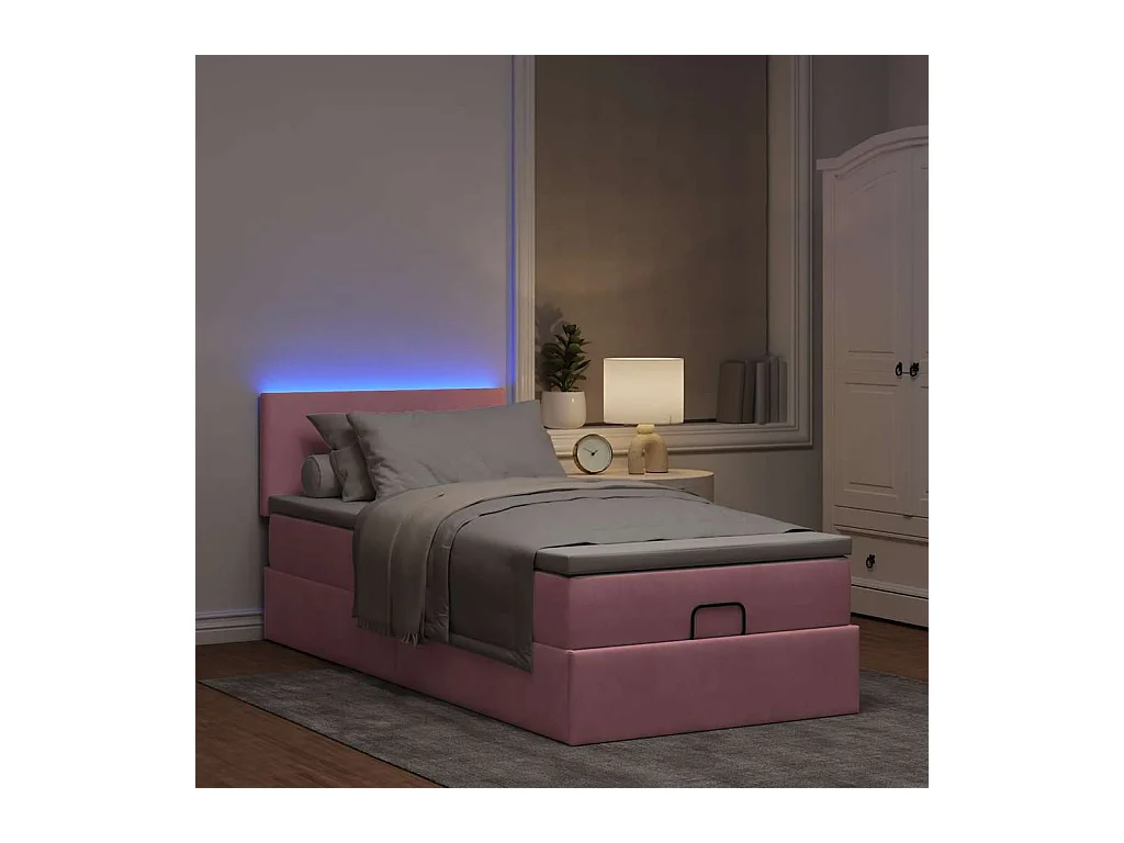 Struttura Letto Pouf con Materasso Rosa 90x200 cm in Velluto