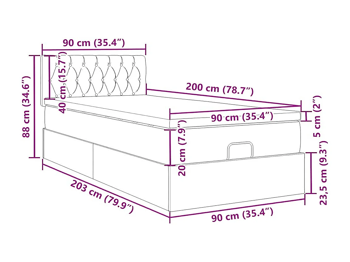 Ottoman bed met matras en LED's 90x200 cm stof zwart