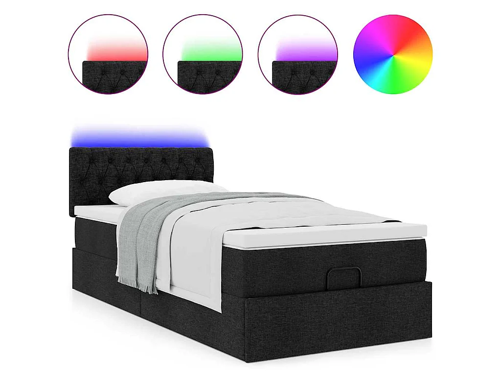 Ottoman bed met matras en LED's 90x200 cm stof zwart