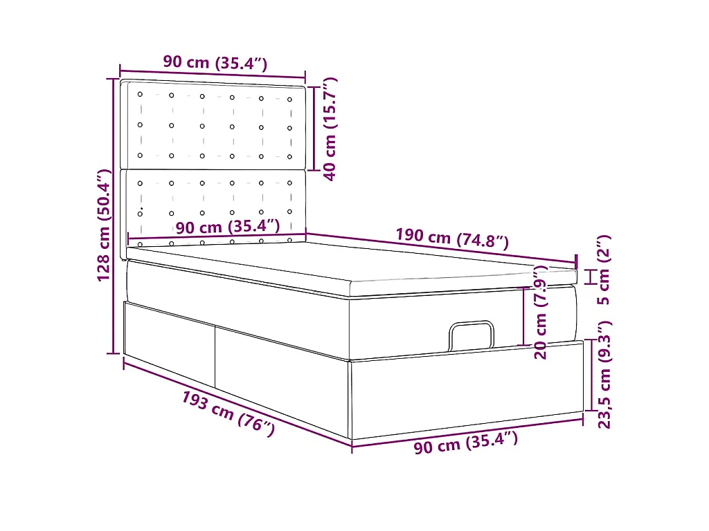 Ottoman-Bett mit Matratzen Dunkelgrau 90x190 cm Samt