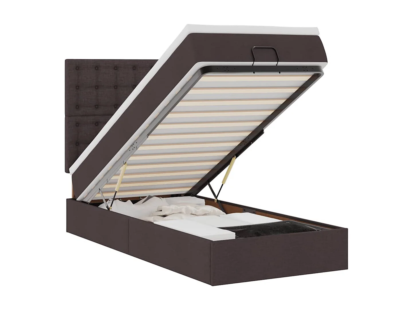 Cama otomana con colchón y LED tela marrón oscuro 90x200 cm